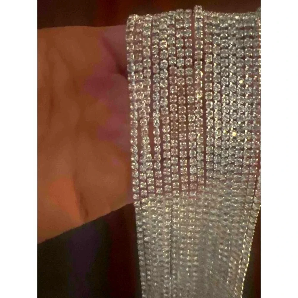 Silver Rhinestone Clear White Multi-Strand Choker Necklace Sparkling Statement - Picture 3 of 5